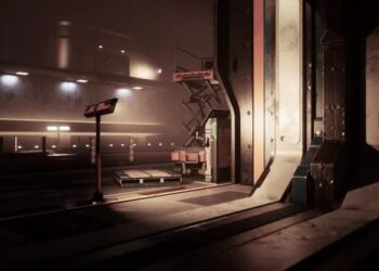 VideoHive Space Station's Interior with Metallic Walls and Subdued Lighting 47592517