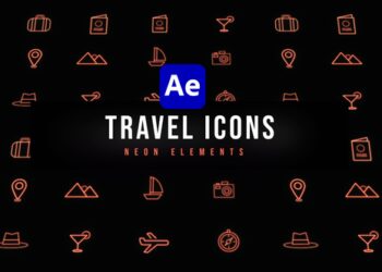 VideoHive Travel Neon Icons 47251826