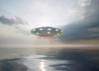 VideoHive UFO Move Above Ocean Dramatic Clouds Sky 47597336