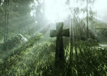 VideoHive Weatherbeaten Grave Marker in the Tropical Forest 47592487
