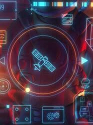 VideoHive An Astronaut Works on a Holographic Panel with Data 47574499