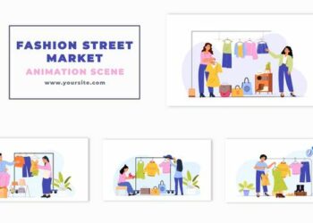 VideoHive Fashion Street Market Buyer and Seller Flat Character Animation Scene 47355111