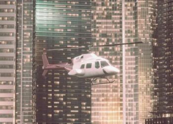 VideoHive Helicopter Flies Through Center of Big City 47581575