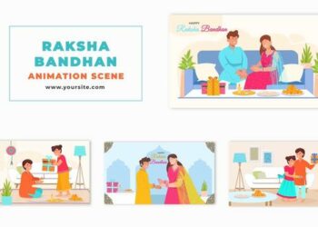 VideoHive Raksha Bandhan Sibling Bonding Flat Character Animation Scene 47564928