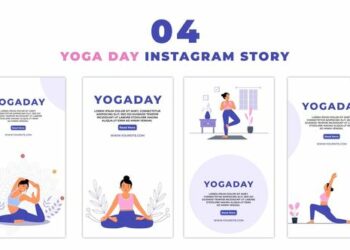 VideoHive Woman Celebrates Yoga Day Flat Character Instagram Story 47470566