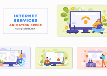 VideoHive Animated Scene Featuring 2D Vector Characters and Internet Services 47865806