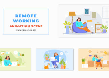 VideoHive Animation Scene with Flat Character Female Working Remotely 47865636