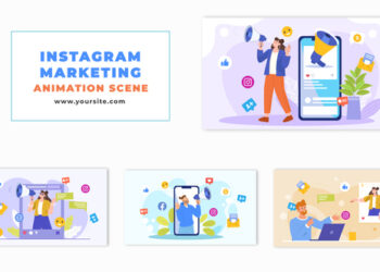 VideoHive Flat Design Animation Scene with Social Media Marketing Influencer 47865903