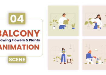 VideoHive Balcony Growing Flowers & Plants Concept Illustration Animation 53036106