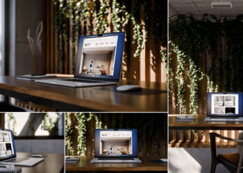 VideoHive Laptop Pro Screen Mockup - Concrete Workspace - 6 SET AE Template 64876795