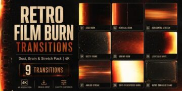 VideoHive Retro Film Burn Transitions — Dust, Grain & Stretch Pack | 4K Apple Motion 64247763